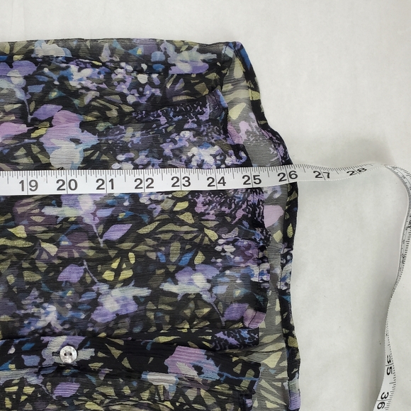 MARSH LANDING 100% Silk Black and Purple Sheer Button Up Floral Top Sz M - Picture 8 of 11